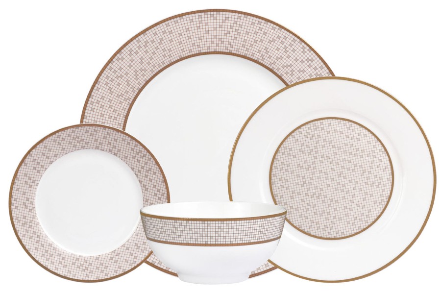 Essen Godinger | Mossaic Bone China 16-Teiliges Geschirrset, Service Fur 4 Personen