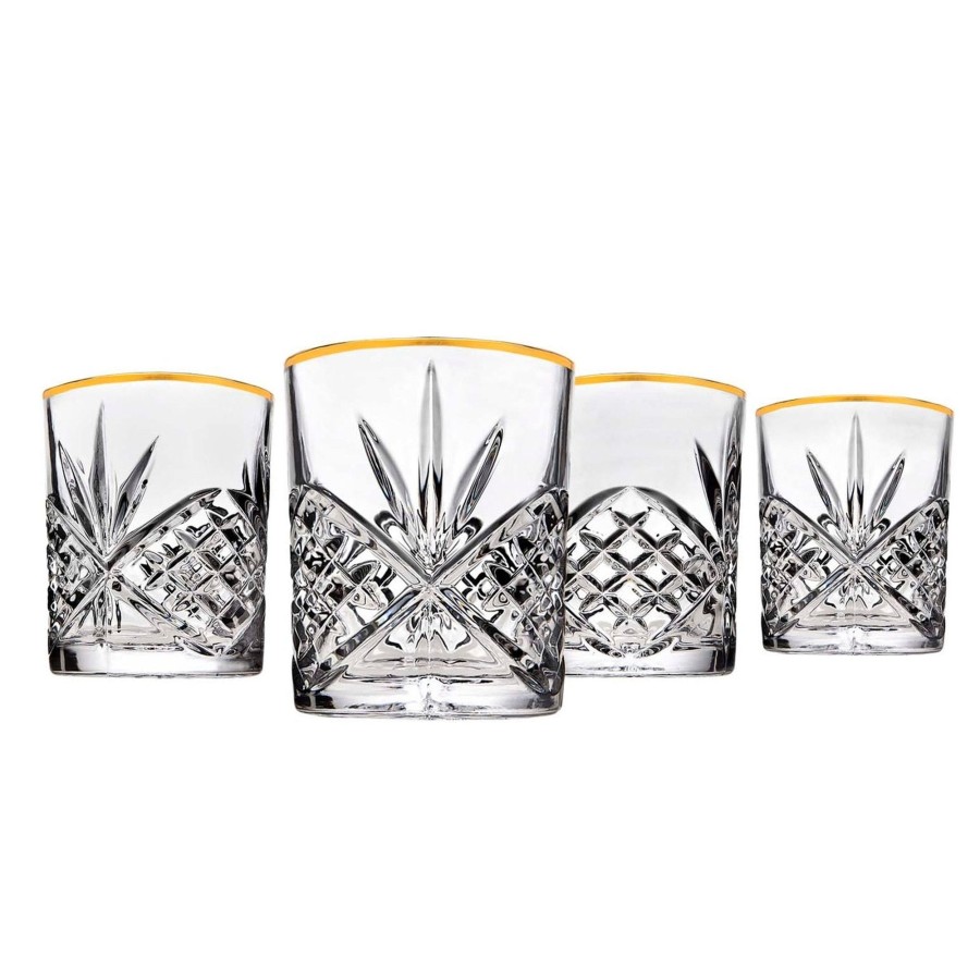 Glaswaren Und Barzubehor Godinger | Dublin Crystal Gold Rim Double Old Fashion, 4Er-Set