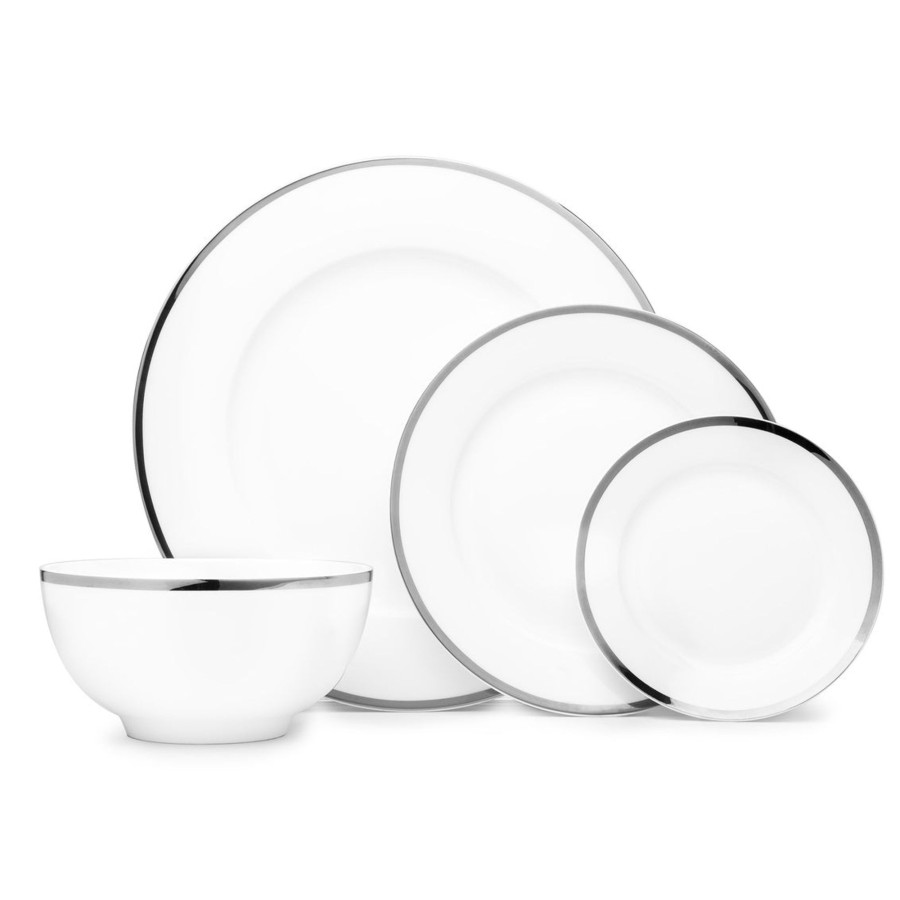 Essen Godinger | Nola Bone China Platinum Rim 16-Teiliges Geschirrset, Service Fur 4 Personen