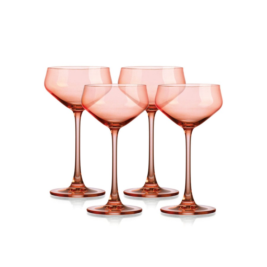 Glaswaren Und Barzubehor Godinger | Transparentes Champagner-Coupe In Korallenrot, 4Er-Set