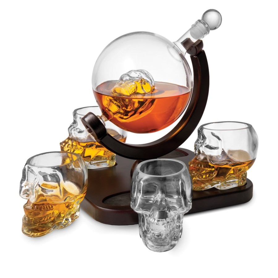 Glaswaren Und Barzubehor Godinger | 5-Teiliges Whisky-Dekanter-Set Mit Totenkopf-Motiv