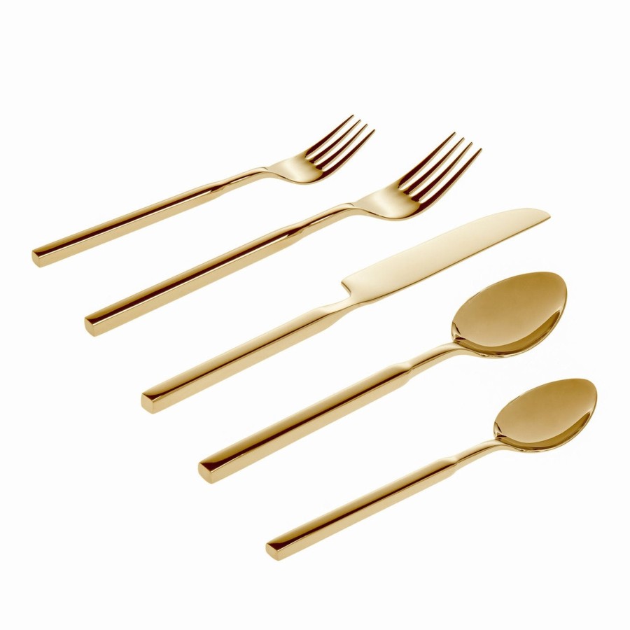 Besteck Und Serviergeschirr Godinger | Cubit Verspiegeltes Gold 18/10 Edelstahl 20-Teiliges Besteckset, Servi