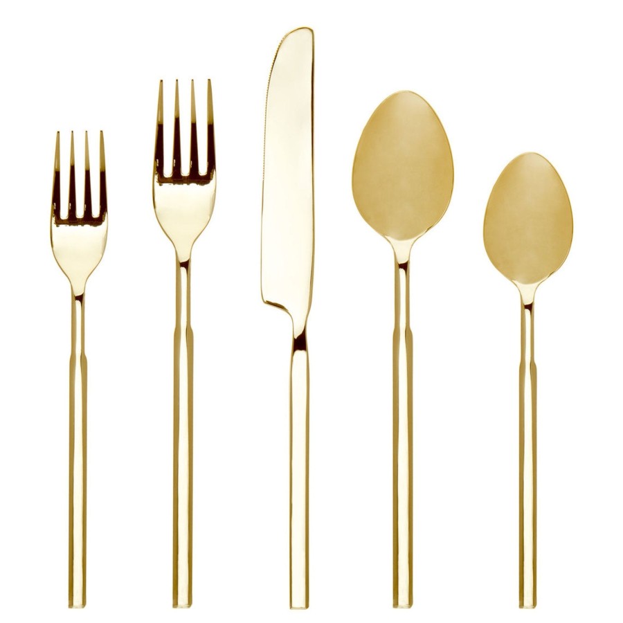 Besteck Und Serviergeschirr Godinger | Cubit Verspiegeltes Gold 18/10 Edelstahl 20-Teiliges Besteckset, Servi