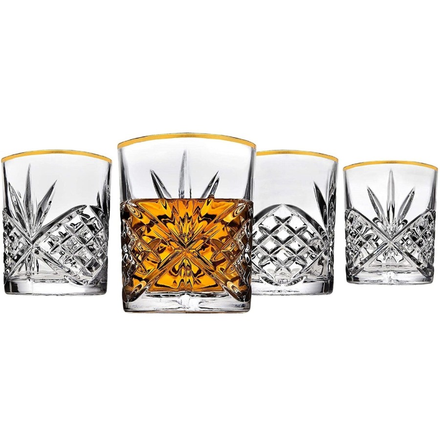 Glaswaren Und Barzubehor Godinger | Dublin Crystal Gold Rim Double Old Fashion, 4Er-Set