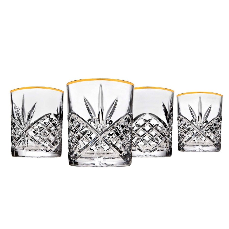 Glaswaren Und Barzubehor Godinger | Dublin Crystal Gold Rim Double Old Fashion, 4Er-Set