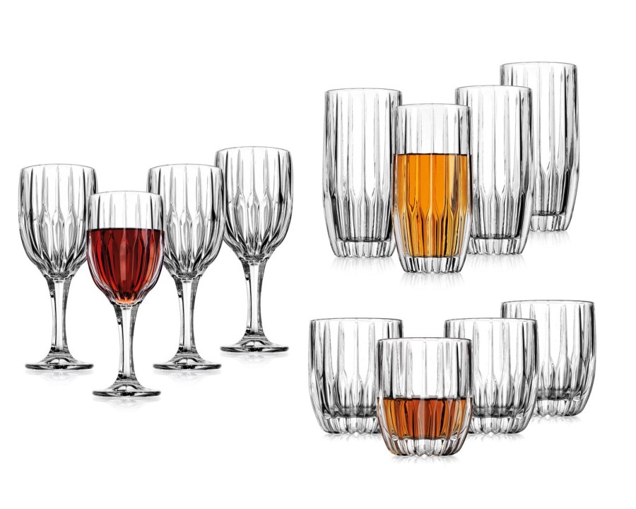 Glaswaren Und Barzubehor Godinger | Pleat 12-Teiliges Double Old Fashion-, Highball- Und Kelchglas-Set